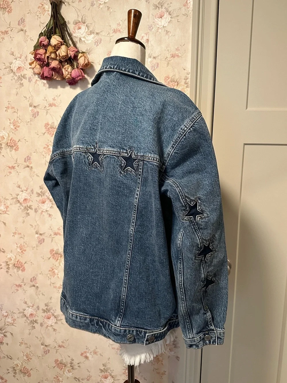 Rails Star Denim Jacket Grove Boyfriend Fit Medium Distressed Boho Western M